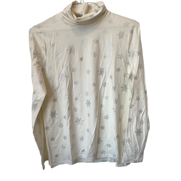 Talbots Tops - NWT Talbots Long Sleeve Turtleneck Off White with Silver Snowflakes Size Large